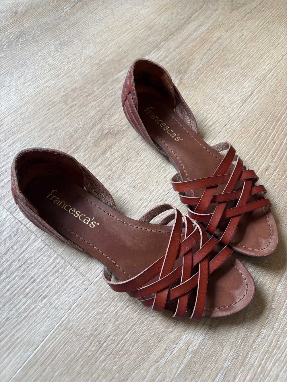 Francesca's Collections Red-Brown Woven Leather D'Orsay Sandals
